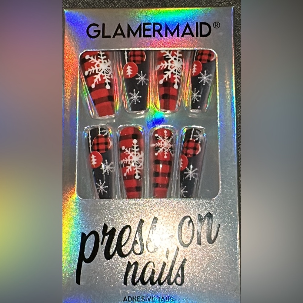 Glamermaid Press On  Nails. Long.Christmas Design. Holidays  acrylics